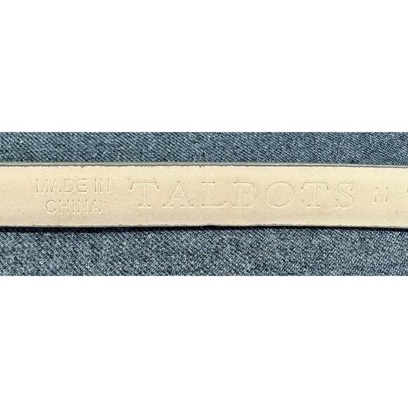 Vintage Talbots Muted Silver Metallic Leather Flower Buckle Belt- Size Large